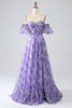 Load image into Gallery viewer, Printed Lavender Off the Shoulder A line Formal Dress with Removable Sleeves