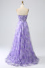 Load image into Gallery viewer, Printed Lavender Off the Shoulder A line Formal Dress with Removable Sleeves