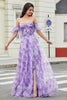 Load image into Gallery viewer, Lavender Printed A line Formal Dress with Removable Sleeves