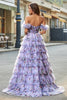 Load image into Gallery viewer, Gorgeous A Line Off the Shoulder Lavender Printed Long Formal Dress with Ruffles