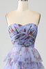 Load image into Gallery viewer, Off the Shoulder Floral Printed Tiered Formal Dress with Pleated