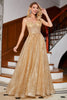 Load image into Gallery viewer, Golden Glitter Corset Long Formal Dress with Flowers