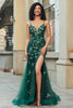 Load image into Gallery viewer, Stunning Mermaid Spaghetti Straps Dark Green Long Formal Dress with Appliques