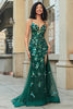 Load image into Gallery viewer, Stunning Mermaid Spaghetti Straps Dark Green Long Formal Dress with Appliques