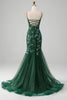 Load image into Gallery viewer, Mermaid Lace-Up Back Dark Green Formal Dress with Appliques