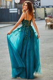 Gorgeous A Line Spaghetti Straps Dark Green Long Formal Dress with Appliques