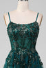 Load image into Gallery viewer, Dark Green Spaghetti Straps A Line Formal Dress with Slit