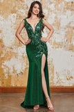 Sparkly Dark Green Mermaid Formal Dress with Slit