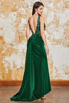 Sparkly Dark Green Mermaid Formal Dress with Slit