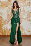 Sparkly Dark Green Mermaid Formal Dress with Slit