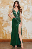 Sparkly Dark Green Mermaid Formal Dress with Slit