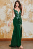 Load image into Gallery viewer, Sparkly Dark Green Mermaid Formal Dress with Slit