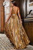 Load image into Gallery viewer, Stunning A Line V-Neck Golden Long Formal Dress with Split Front