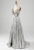 Load image into Gallery viewer, Sparkly A-Line V-Neck Silver Mirror Formal Dress with Slit