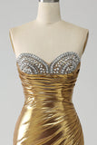 Golden Mermaid Strapless Long Formal Dress with Slit