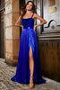Load image into Gallery viewer, Sparkly A Line Royal Blue Long Formal Dress with Criss Cross Back