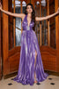 Load image into Gallery viewer, Purple Pleated Metallic Glitter Long Formal Dress with Slit