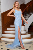 Mermaid Light Blue Stylish Long Formal Dress with Appliques