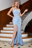 Mermaid Light Blue Stylish Long Formal Dress with Appliques