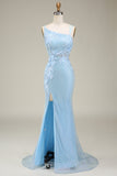 Mermaid Light Blue Long Formal Dress with Appliques