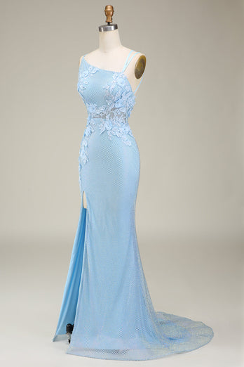 Mermaid Light Blue Long Formal Dress with Appliques