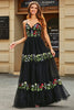 Load image into Gallery viewer, Gorgeous A Line Spaghetti Straps Black Long Formal Dress with Embroidery