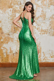 Sparkly Mermaid Green Sequins Long Formal Dress with Split Front