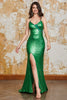 Load image into Gallery viewer, Sparkly Mermaid Green Sequins Long Formal Dress with Split Front