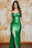 Load image into Gallery viewer, Sparkly Mermaid Green Sequins Long Formal Dress with Split Front