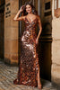 Load image into Gallery viewer, Saparkly Mermaid Spaghetti Straps Golden Sequins Long Formal Dress with Split Front
