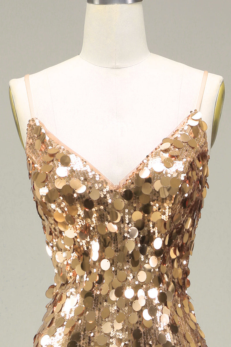 Load image into Gallery viewer, Sparkly Golden Mermaid Sequin Formal Dress With Slit