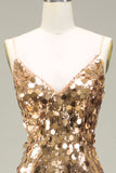 Sparkly Golden Mermaid Sequin Formal Dress With Slit