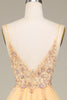 Load image into Gallery viewer, A Line Spaghetti Straps Golden Long Formal Dress with Beading