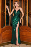 Dark Green Mermaid Spaghetti Straps Long Formal Dress with Open Back