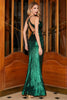 Load image into Gallery viewer, Dark Green Mermaid Spaghetti Straps Long Formal Dress with Open Back
