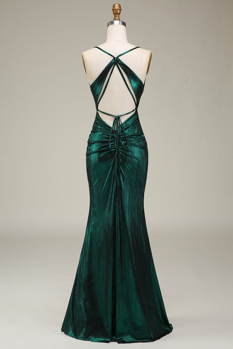Load image into Gallery viewer, Hot Mermaid Spaghetti Straps Dark Green Long Formal Dress with Open Back