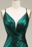 Hot Mermaid Spaghetti Straps Dark Green Long Formal Dress with Open Back