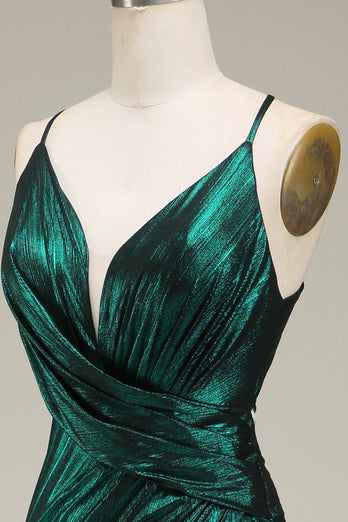 Hot Mermaid Spaghetti Straps Dark Green Long Formal Dress with Open Back