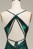 Hot Mermaid Spaghetti Straps Dark Green Long Formal Dress with Open Back