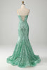 Load image into Gallery viewer, Sparkly Green Sequins Lace-Up Back Long Mermaid Formal Dress with Slit