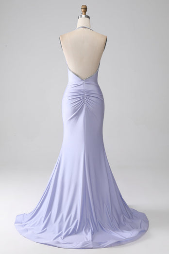 Fuchsia Mermaid Halter Neck Backless Long Formal Dress