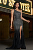 Load image into Gallery viewer, Mermaid One Shoulder Sparkly Black Corset Formal Dress