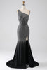 Load image into Gallery viewer, Sparkly Black Mermaid One Shoulder Corset Formal Dress