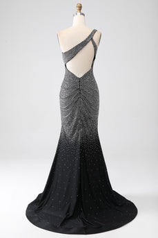Sparkly Black Mermaid One Shoulder Corset Formal Dress