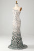 Load image into Gallery viewer, Sparkly Mermaid One Shoulder Dark Green Sequins Long Formal Dress