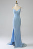 Load image into Gallery viewer, Mermaid Blue Long Formal Dress with Slit