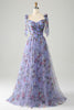 Load image into Gallery viewer, A-Line Lavender Printed Adjustable Straps Long Formal Dress