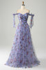 Load image into Gallery viewer, Blue A-Line Printed Adjustable Straps Long Formal Dress