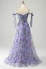 Load image into Gallery viewer, A-Line Lavender Printed Adjustable Straps Long Formal Dress