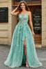 Load image into Gallery viewer, A-Line Green Tulle Corset Formal Dress with Appliques